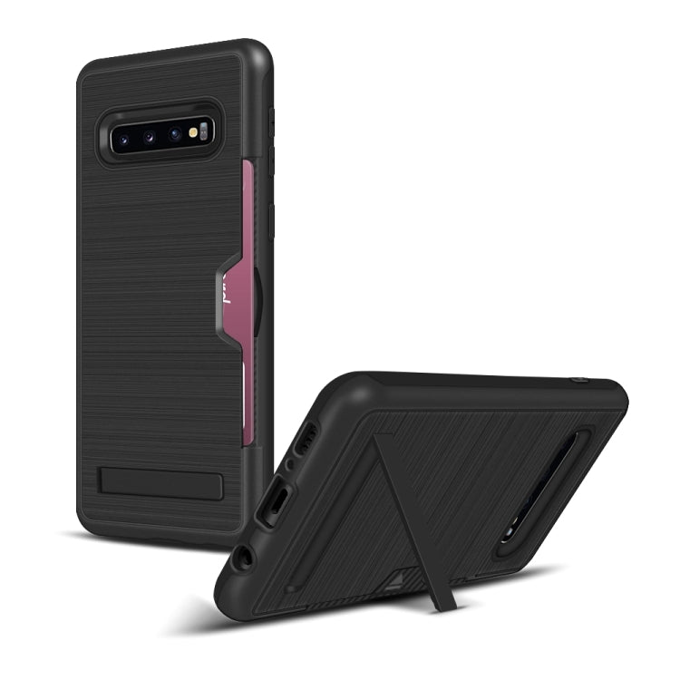 TPU + PC Brushed Texture Protective Back Cover Case for Galaxy S10,with Card Slot & Holder
