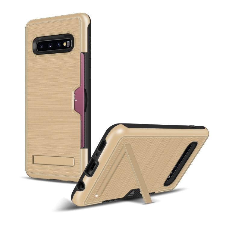 TPU + PC Brushed Texture Protective Back Cover Case for Galaxy S10,with Card Slot & Holder