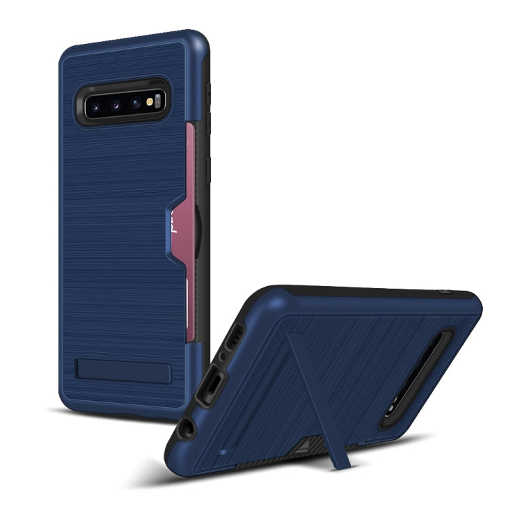 TPU + PC Brushed Texture Protective Back Cover Case for Galaxy S10,with Card Slot & Holder