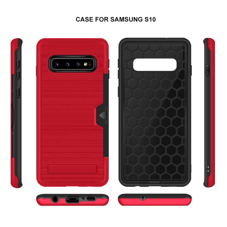 TPU + PC Brushed Texture Protective Back Cover Case for Galaxy S10,with Card Slot & Holder