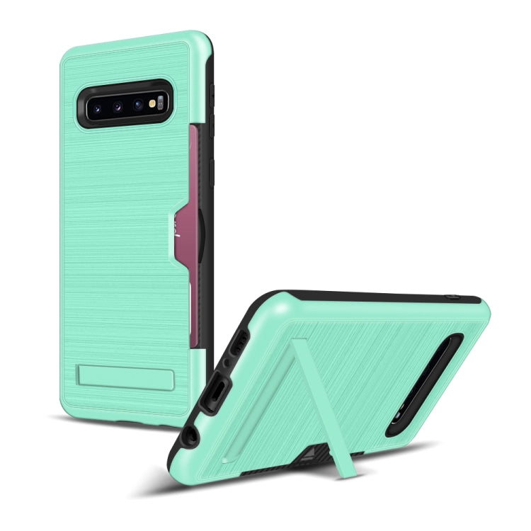 TPU + PC Brushed Texture Protective Back Cover Case for Galaxy S10,with Card Slot & Holder