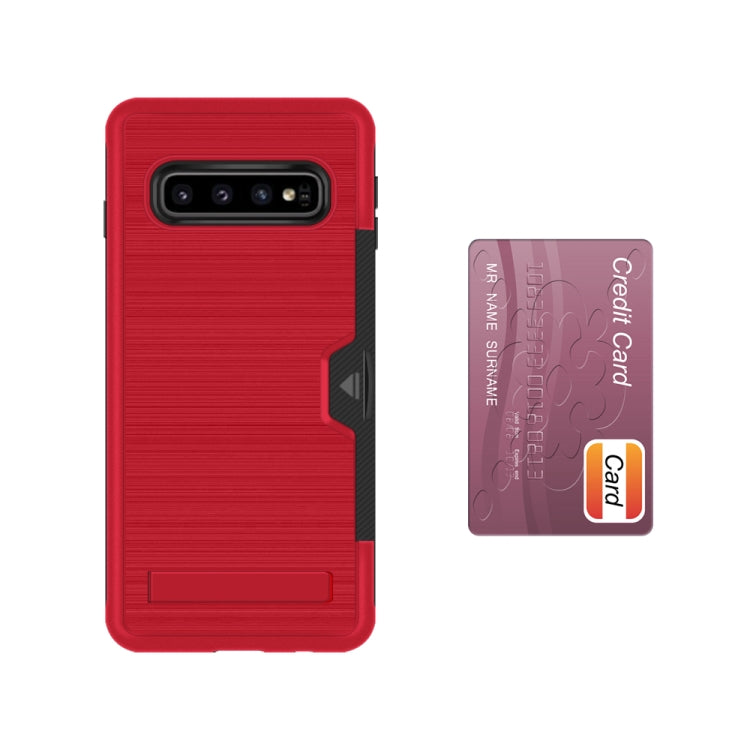 TPU + PC Brushed Texture Protective Back Cover Case for Galaxy S10,with Card Slot & Holder