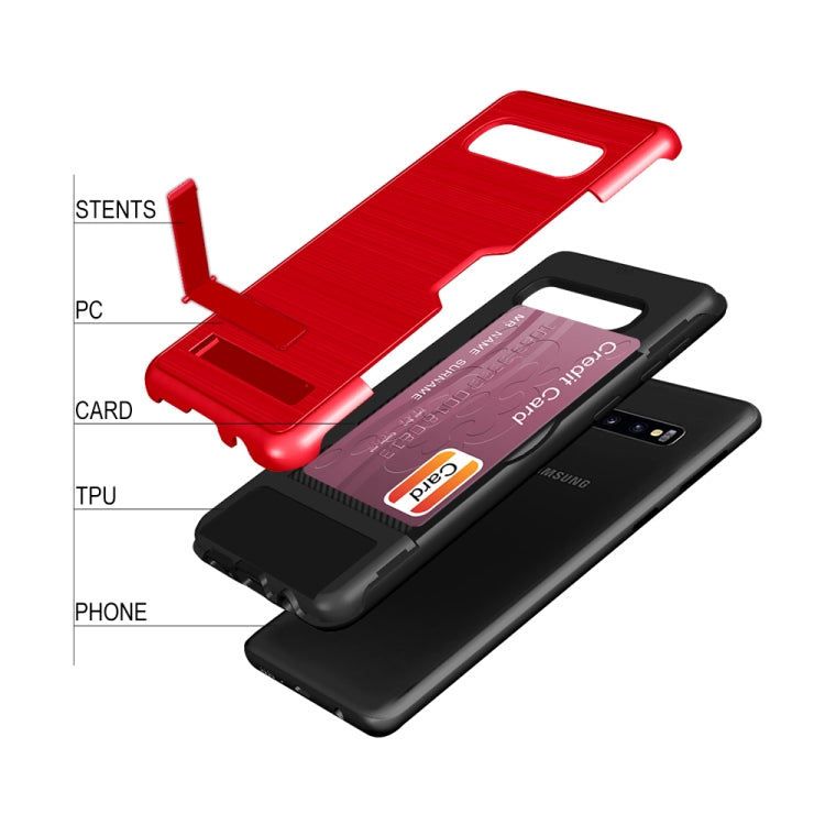 TPU + PC Brushed Texture Protective Back Cover Case for Galaxy S10,with Card Slot & Holder