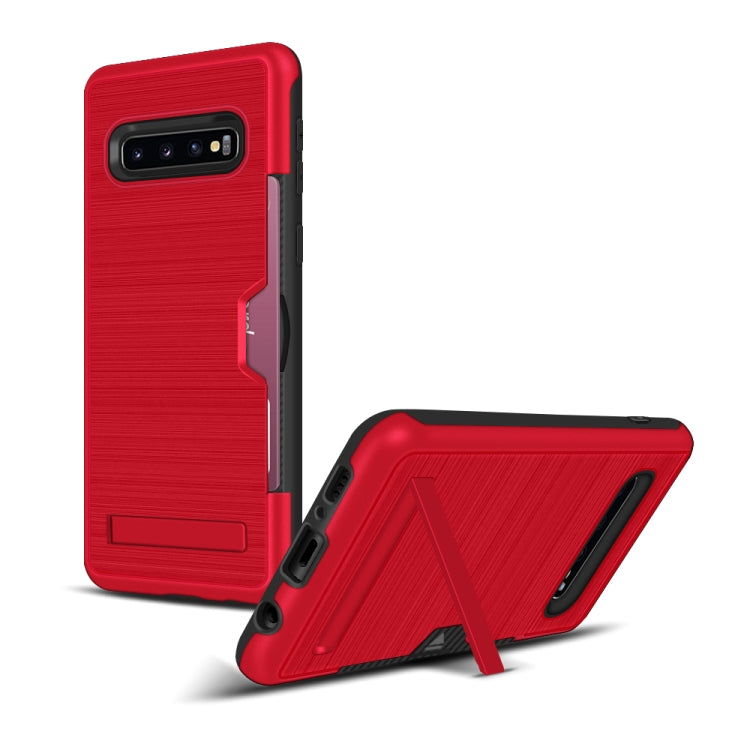 TPU + PC Brushed Texture Protective Back Cover Case for Galaxy S10,with Card Slot & Holder