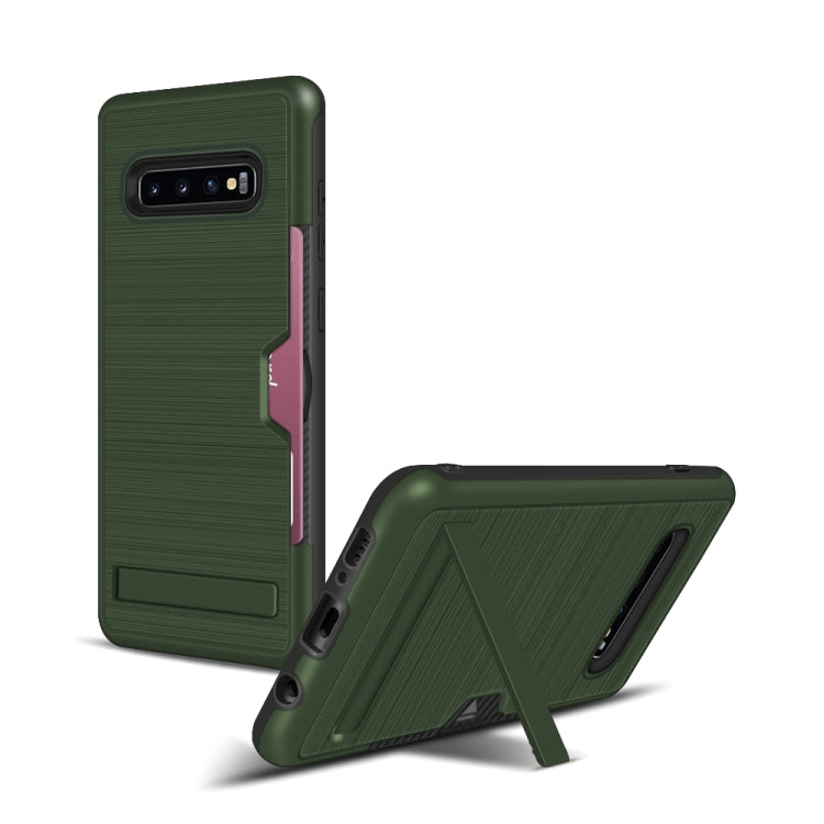 TPU + PC Brushed Texture Protective Back Cover Case for Galaxy S10+,with Card Slot & Holder