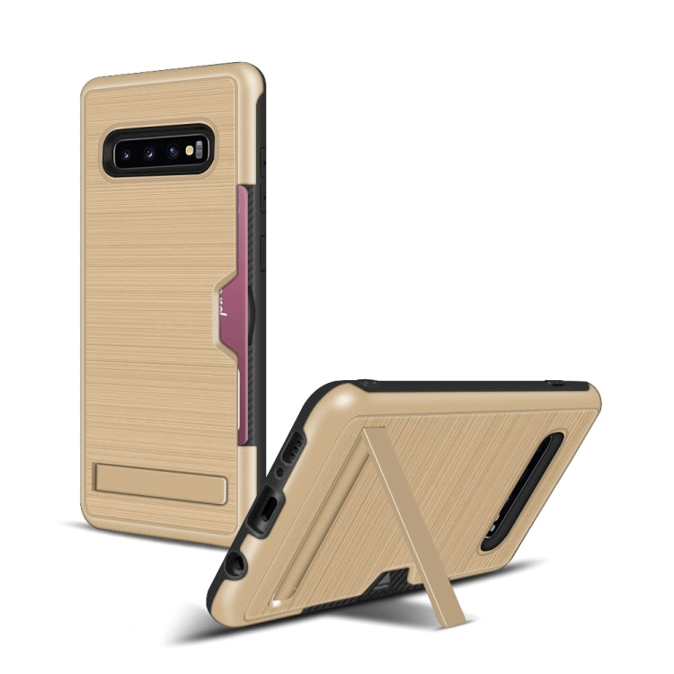 TPU + PC Brushed Texture Protective Back Cover Case for Galaxy S10+,with Card Slot & Holder
