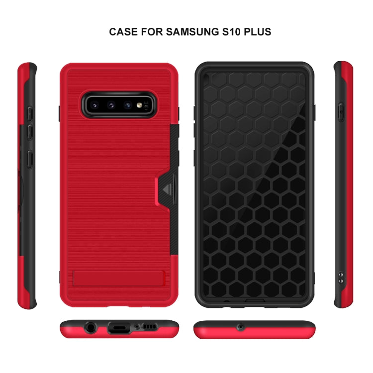 TPU + PC Brushed Texture Protective Back Cover Case for Galaxy S10+,with Card Slot & Holder