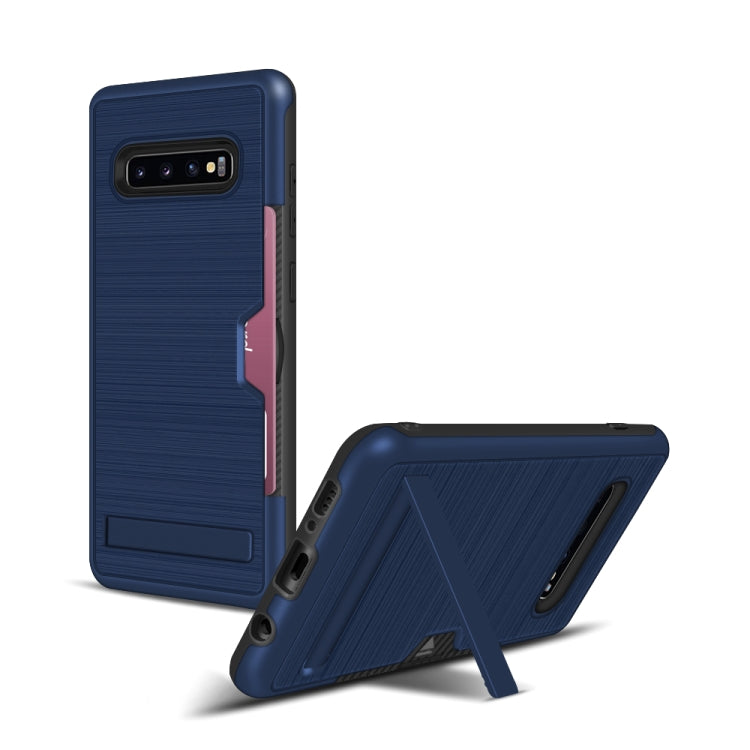 TPU + PC Brushed Texture Protective Back Cover Case for Galaxy S10+,with Card Slot & Holder