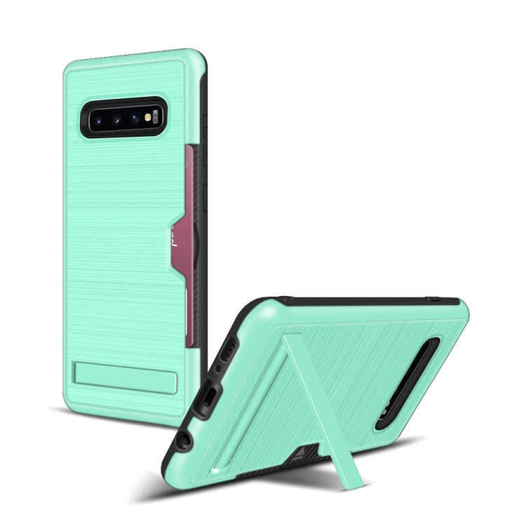 TPU + PC Brushed Texture Protective Back Cover Case for Galaxy S10+,with Card Slot & Holder