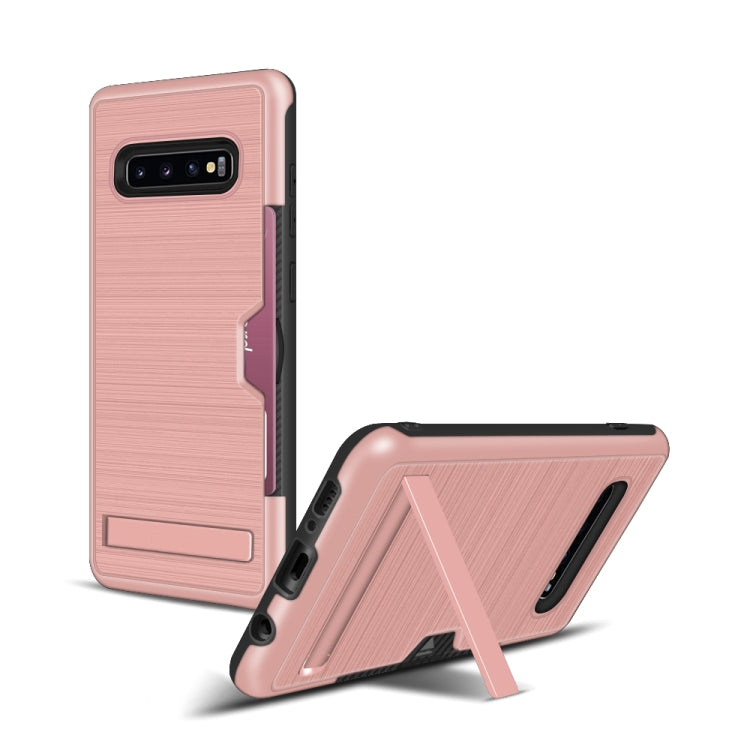 TPU + PC Brushed Texture Protective Back Cover Case for Galaxy S10+,with Card Slot & Holder