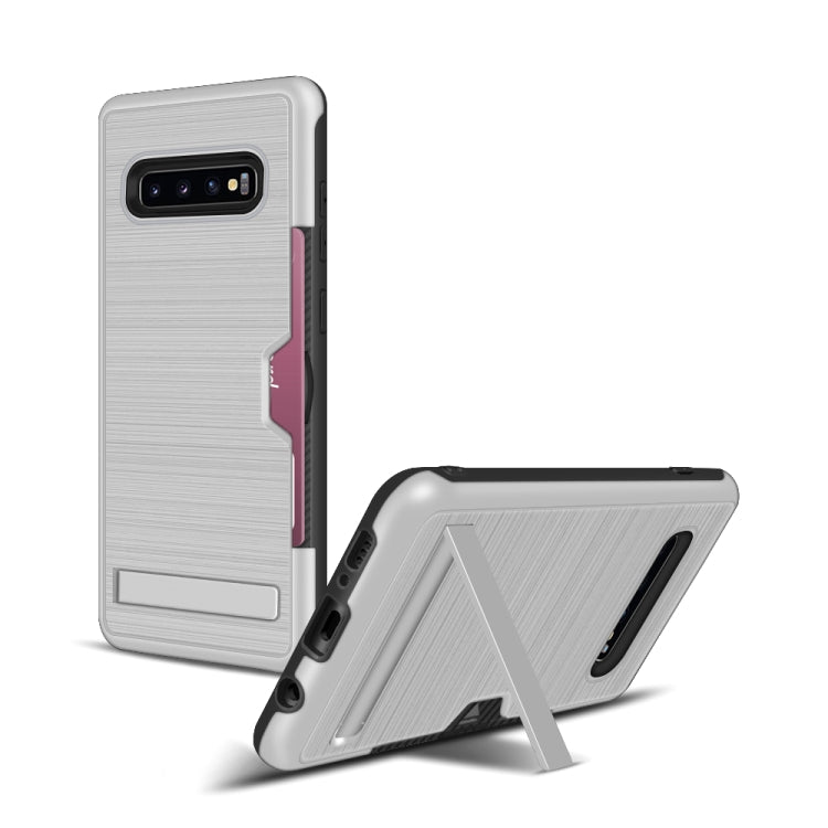TPU + PC Brushed Texture Protective Back Cover Case for Galaxy S10+,with Card Slot & Holder
