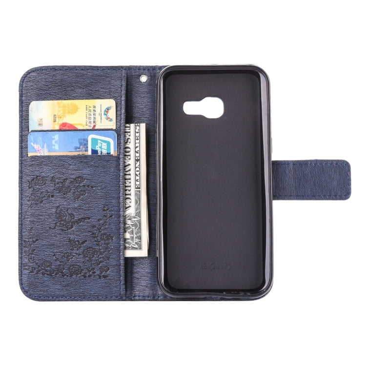 For Galaxy A3 (2017) Diamante Butteryfly Pressed Flowers Pattern Horizontal Flip Leather Case with Holder & Card Slots & Wallet & Lanyard