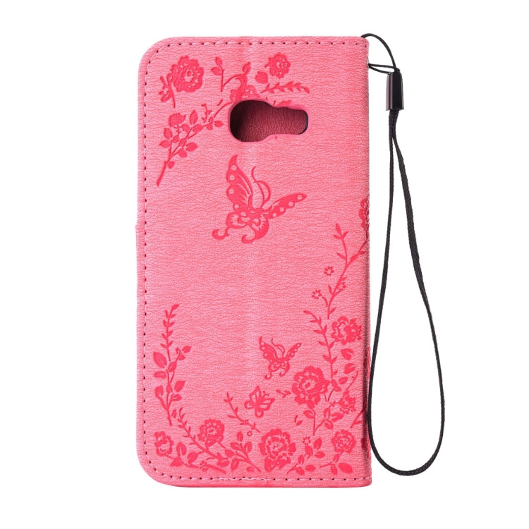 For Galaxy A3 (2017) Diamante Butteryfly Pressed Flowers Pattern Horizontal Flip Leather Case with Holder & Card Slots & Wallet & Lanyard