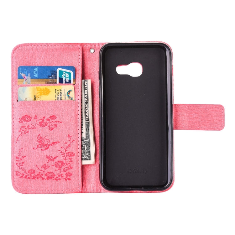 For Galaxy A3 (2017) Diamante Butteryfly Pressed Flowers Pattern Horizontal Flip Leather Case with Holder & Card Slots & Wallet & Lanyard
