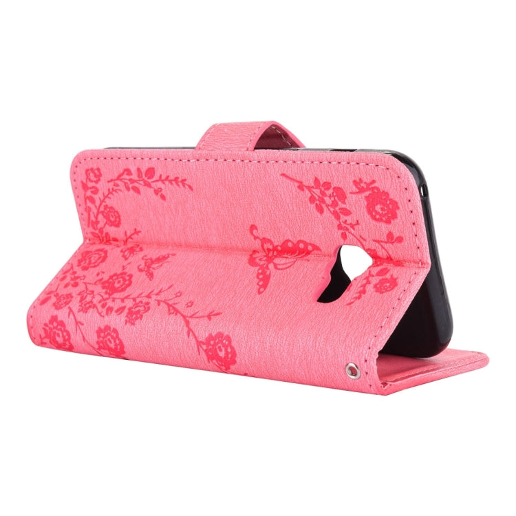 For Galaxy A3 (2017) Diamante Butteryfly Pressed Flowers Pattern Horizontal Flip Leather Case with Holder & Card Slots & Wallet & Lanyard