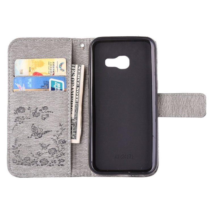 For Galaxy A3 (2017) Diamante Butteryfly Pressed Flowers Pattern Horizontal Flip Leather Case with Holder & Card Slots & Wallet & Lanyard