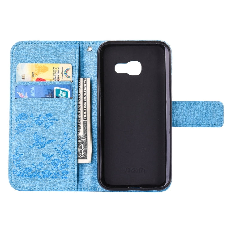 For Galaxy A3 (2017) Diamante Butteryfly Pressed Flowers Pattern Horizontal Flip Leather Case with Holder & Card Slots & Wallet & Lanyard