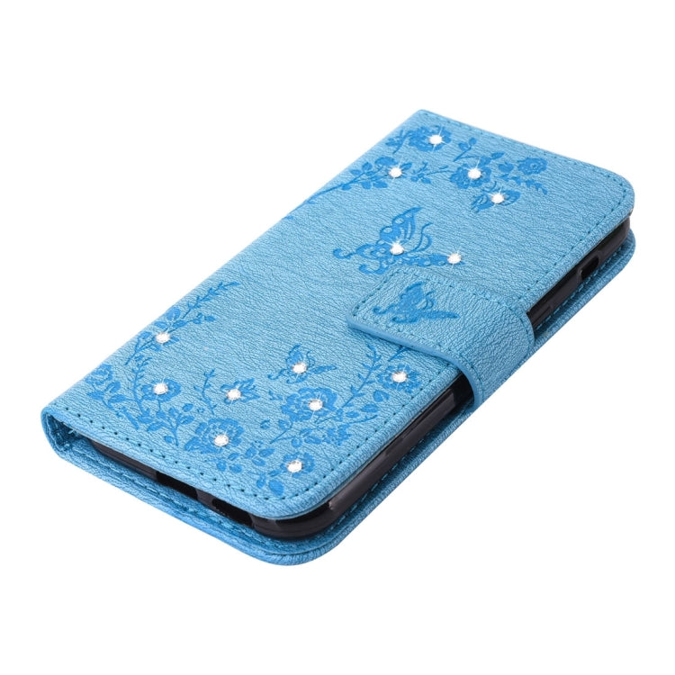 For Galaxy A3 (2017) Diamante Butteryfly Pressed Flowers Pattern Horizontal Flip Leather Case with Holder & Card Slots & Wallet & Lanyard