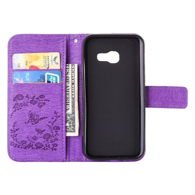 For Galaxy A3 (2017) Diamante Butteryfly Pressed Flowers Pattern Horizontal Flip Leather Case with Holder & Card Slots & Wallet & Lanyard
