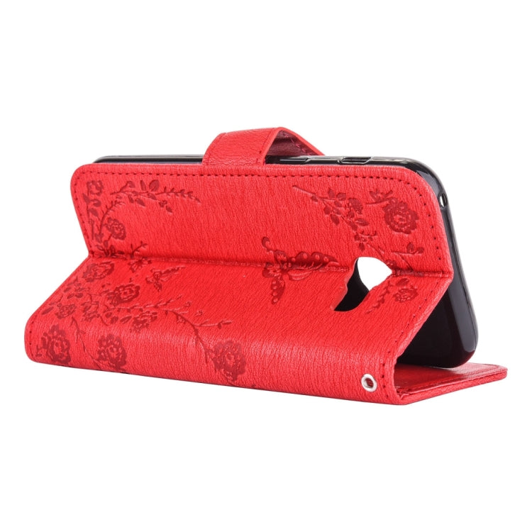 For Galaxy A3 (2017) Diamante Butteryfly Pressed Flowers Pattern Horizontal Flip Leather Case with Holder & Card Slots & Wallet & Lanyard