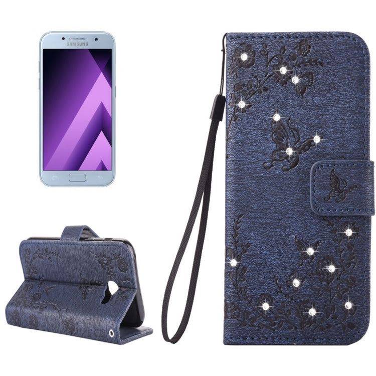 For Galaxy A5 (2017) Diamante Butteryfly Pressed Flowers Pattern Horizontal Flip Leather Case with Holder & Card Slots & Wallet & Lanyard