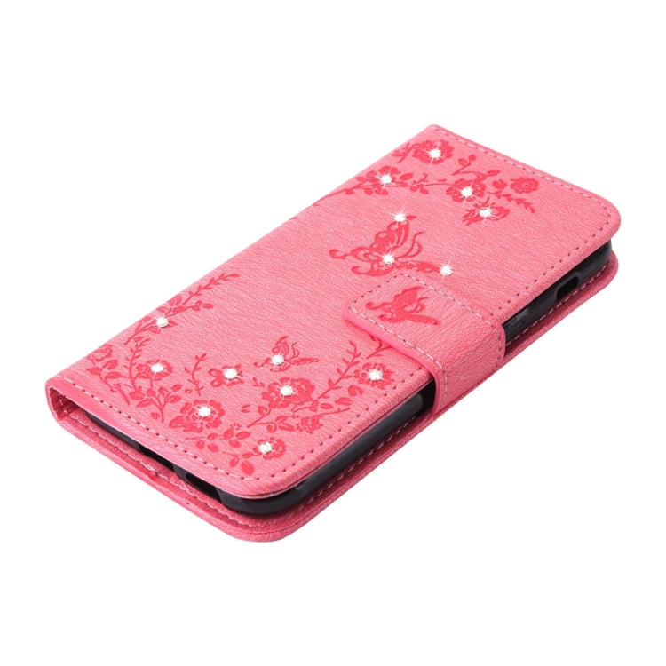For Galaxy A5 (2017) Diamante Butteryfly Pressed Flowers Pattern Horizontal Flip Leather Case with Holder & Card Slots & Wallet & Lanyard