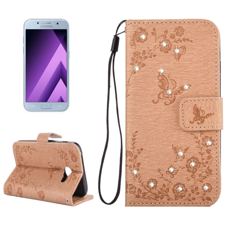 For Galaxy A5 (2017) Diamante Butteryfly Pressed Flowers Pattern Horizontal Flip Leather Case with Holder & Card Slots & Wallet & Lanyard