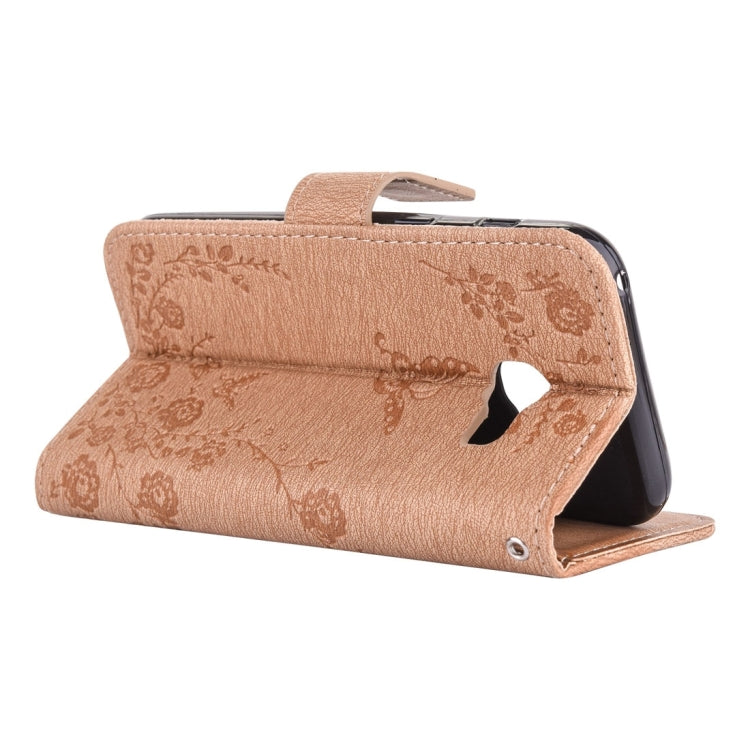 For Galaxy A5 (2017) Diamante Butteryfly Pressed Flowers Pattern Horizontal Flip Leather Case with Holder & Card Slots & Wallet & Lanyard