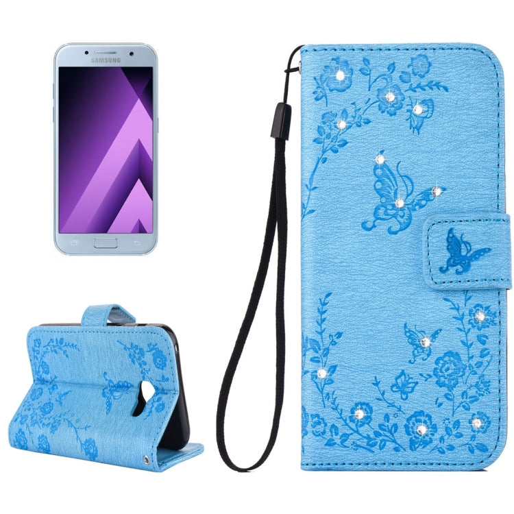 For Galaxy A5 (2017) Diamante Butteryfly Pressed Flowers Pattern Horizontal Flip Leather Case with Holder & Card Slots & Wallet & Lanyard