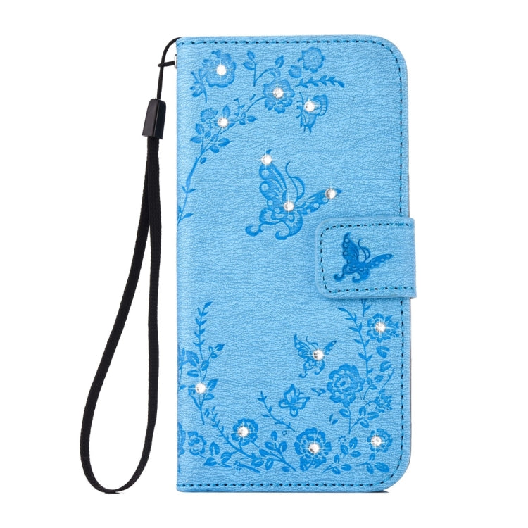 For Galaxy A5 (2017) Diamante Butteryfly Pressed Flowers Pattern Horizontal Flip Leather Case with Holder & Card Slots & Wallet & Lanyard