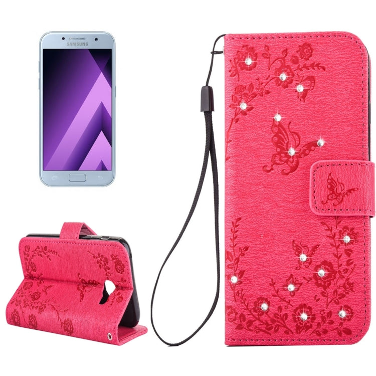 For Galaxy A5 (2017) Diamante Butteryfly Pressed Flowers Pattern Horizontal Flip Leather Case with Holder & Card Slots & Wallet & Lanyard