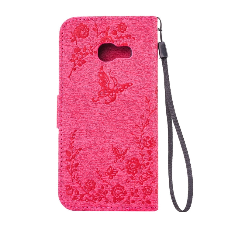 For Galaxy A5 (2017) Diamante Butteryfly Pressed Flowers Pattern Horizontal Flip Leather Case with Holder & Card Slots & Wallet & Lanyard