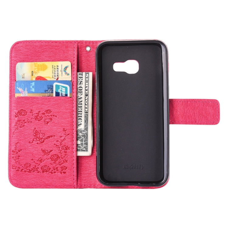For Galaxy A5 (2017) Diamante Butteryfly Pressed Flowers Pattern Horizontal Flip Leather Case with Holder & Card Slots & Wallet & Lanyard