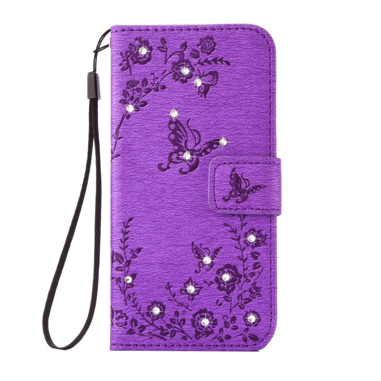 For Galaxy A5 (2017) Diamante Butteryfly Pressed Flowers Pattern Horizontal Flip Leather Case with Holder & Card Slots & Wallet & Lanyard
