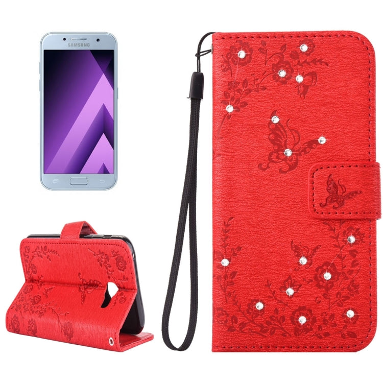 For Galaxy A5 (2017) Diamante Butteryfly Pressed Flowers Pattern Horizontal Flip Leather Case with Holder & Card Slots & Wallet & Lanyard