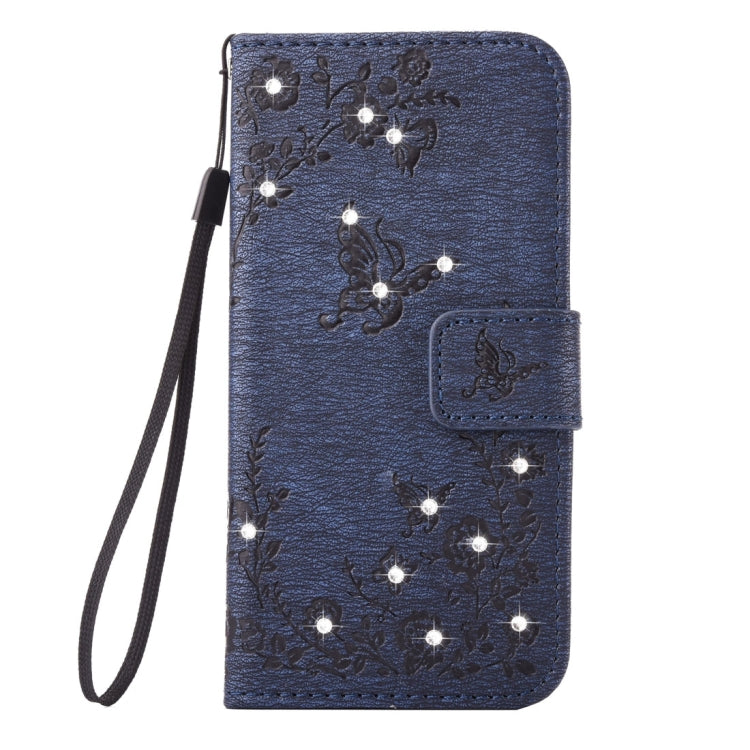 For Galaxy A7 (2017) Diamante Butteryfly Pressed Flowers Pattern Horizontal Flip Leather Case with Holder & Card Slots & Wallet & Lanyard