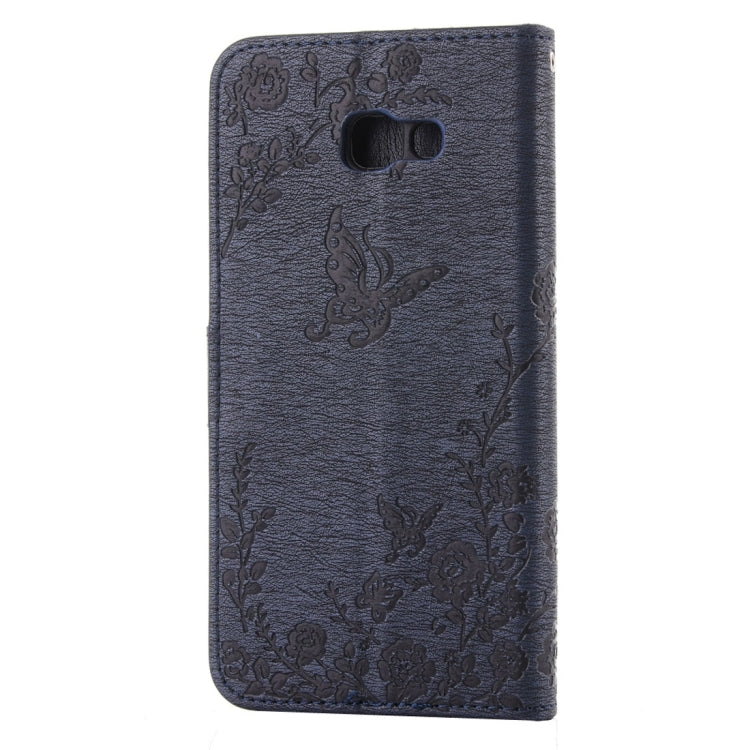 For Galaxy A7 (2017) Diamante Butteryfly Pressed Flowers Pattern Horizontal Flip Leather Case with Holder & Card Slots & Wallet & Lanyard