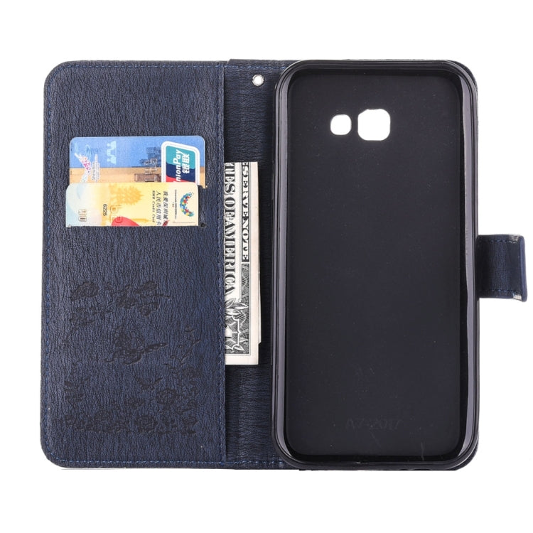 For Galaxy A7 (2017) Diamante Butteryfly Pressed Flowers Pattern Horizontal Flip Leather Case with Holder & Card Slots & Wallet & Lanyard