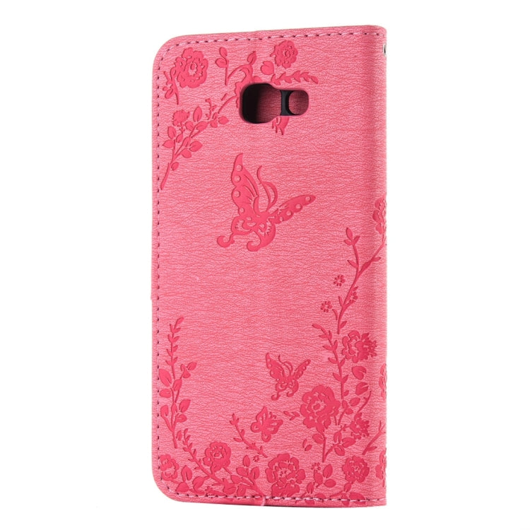 For Galaxy A7 (2017) Diamante Butteryfly Pressed Flowers Pattern Horizontal Flip Leather Case with Holder & Card Slots & Wallet & Lanyard