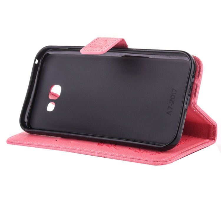 For Galaxy A7 (2017) Diamante Butteryfly Pressed Flowers Pattern Horizontal Flip Leather Case with Holder & Card Slots & Wallet & Lanyard