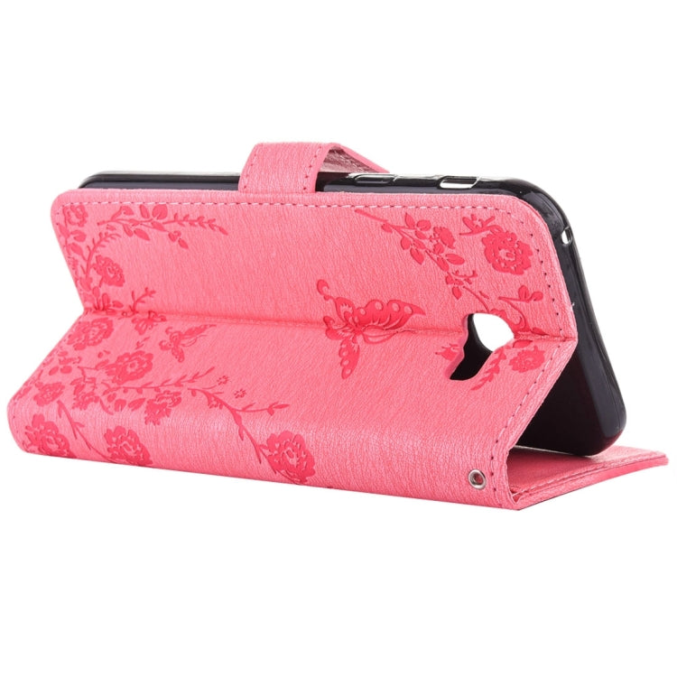 For Galaxy A7 (2017) Diamante Butteryfly Pressed Flowers Pattern Horizontal Flip Leather Case with Holder & Card Slots & Wallet & Lanyard