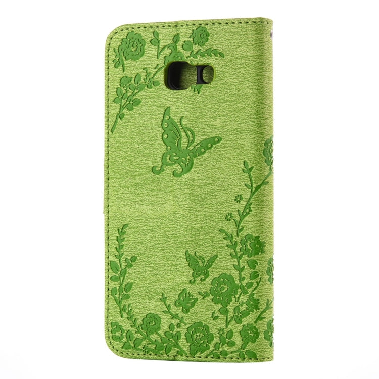 For Galaxy A7 (2017) Diamante Butteryfly Pressed Flowers Pattern Horizontal Flip Leather Case with Holder & Card Slots & Wallet & Lanyard