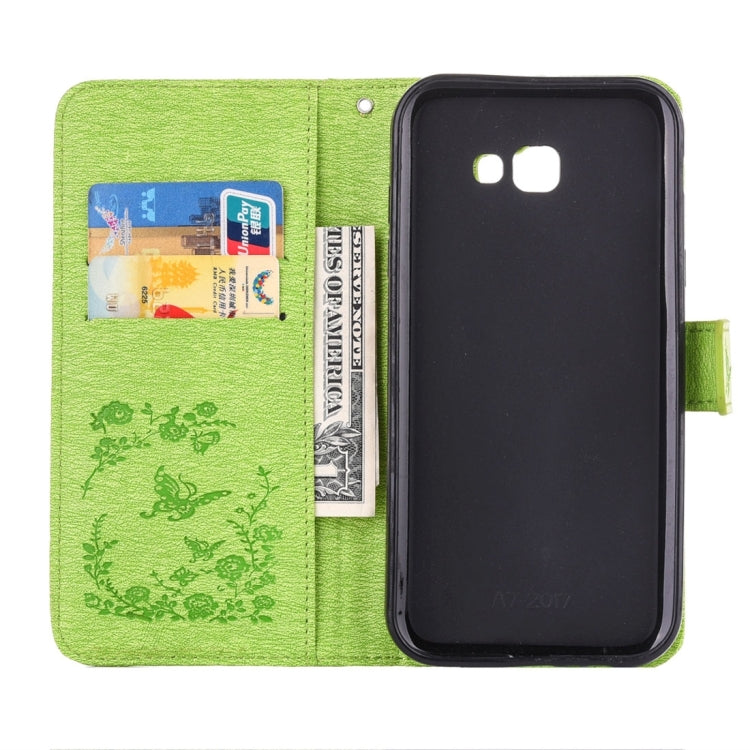 For Galaxy A7 (2017) Diamante Butteryfly Pressed Flowers Pattern Horizontal Flip Leather Case with Holder & Card Slots & Wallet & Lanyard