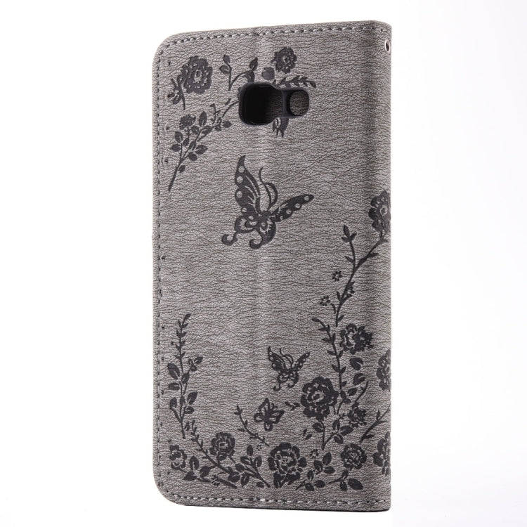 For Galaxy A7 (2017) Diamante Butteryfly Pressed Flowers Pattern Horizontal Flip Leather Case with Holder & Card Slots & Wallet & Lanyard