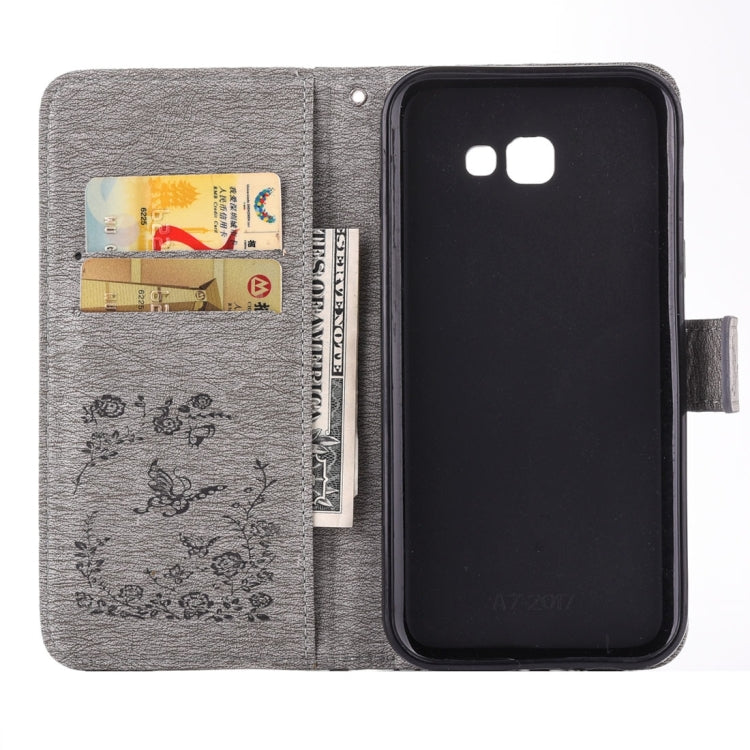 For Galaxy A7 (2017) Diamante Butteryfly Pressed Flowers Pattern Horizontal Flip Leather Case with Holder & Card Slots & Wallet & Lanyard