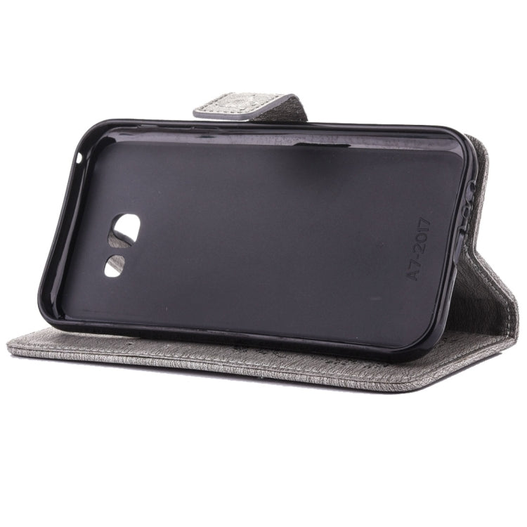 For Galaxy A7 (2017) Diamante Butteryfly Pressed Flowers Pattern Horizontal Flip Leather Case with Holder & Card Slots & Wallet & Lanyard