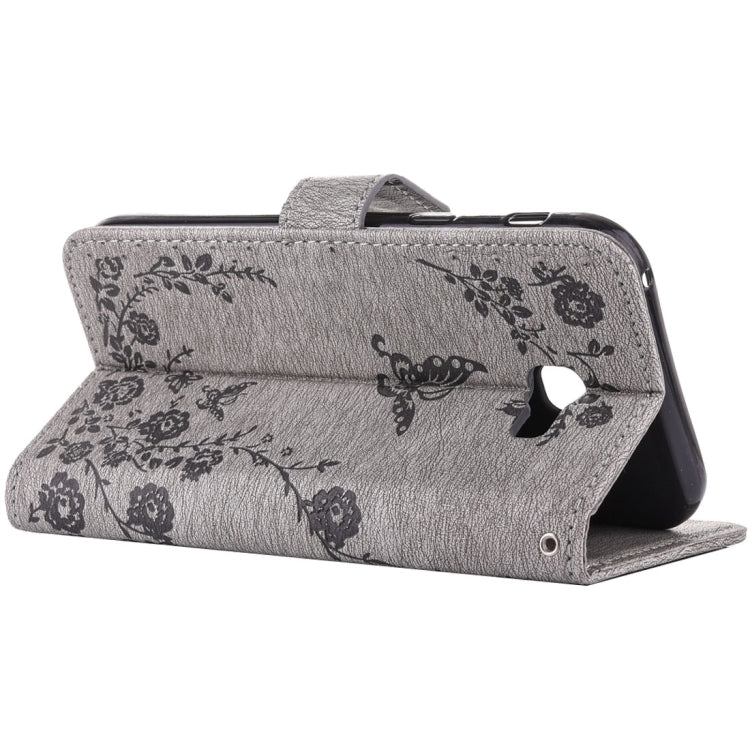For Galaxy A7 (2017) Diamante Butteryfly Pressed Flowers Pattern Horizontal Flip Leather Case with Holder & Card Slots & Wallet & Lanyard