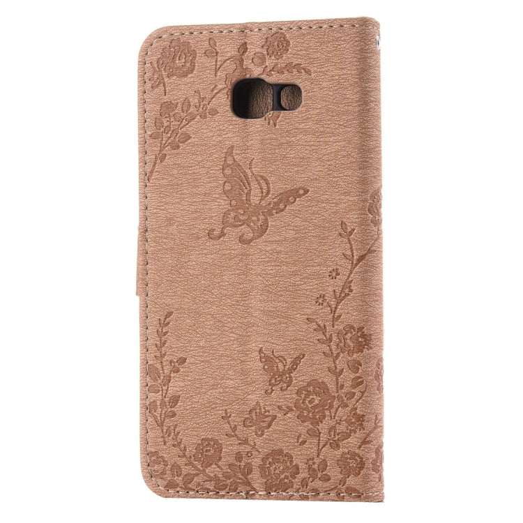 For Galaxy A7 (2017) Diamante Butteryfly Pressed Flowers Pattern Horizontal Flip Leather Case with Holder & Card Slots & Wallet & Lanyard