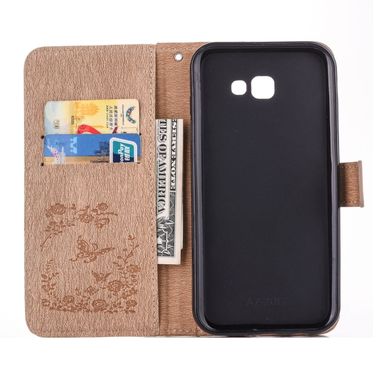 For Galaxy A7 (2017) Diamante Butteryfly Pressed Flowers Pattern Horizontal Flip Leather Case with Holder & Card Slots & Wallet & Lanyard