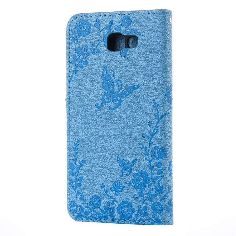 For Galaxy A7 (2017) Diamante Butteryfly Pressed Flowers Pattern Horizontal Flip Leather Case with Holder & Card Slots & Wallet & Lanyard